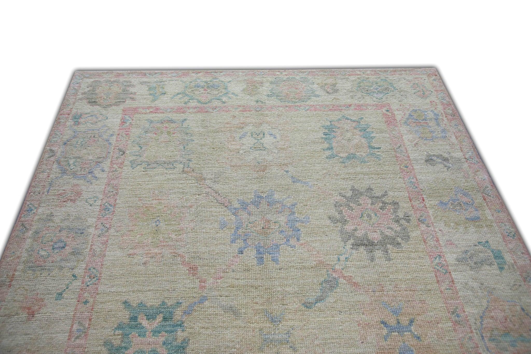 Multicolor Floral Handwoven Wool Turkish Oushak Rug 5' x 6'9