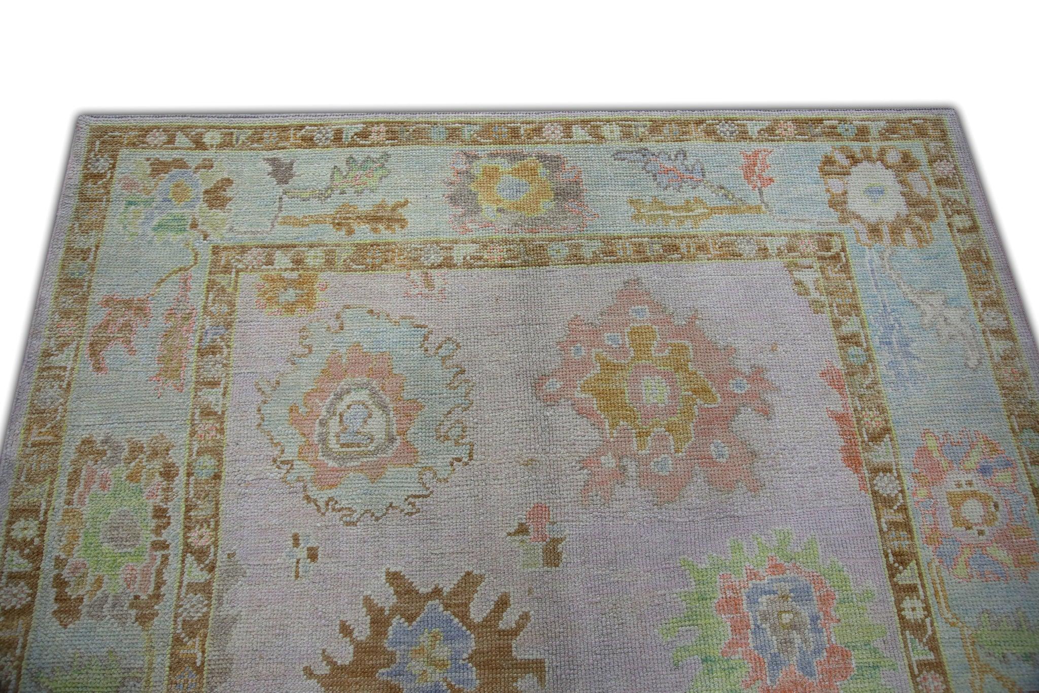 Multicolor Floral Handwoven Wool Turkish Oushak Rug 5' x 6'8