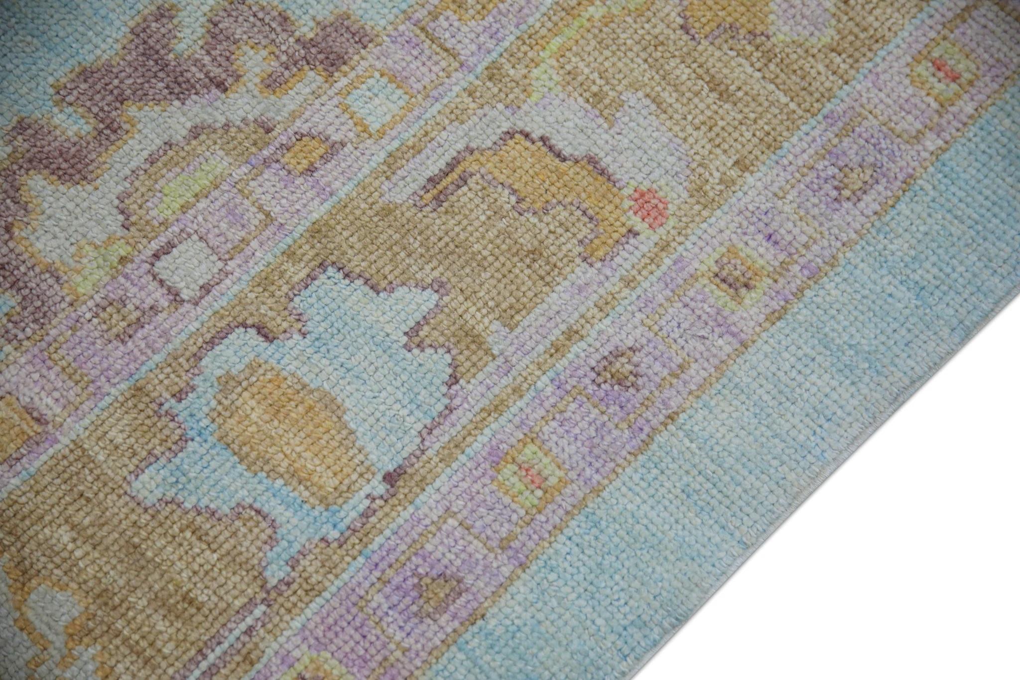 Blue Field Multicolor Floral Design Handwoven Wool Turkish Oushak Rug 4'1