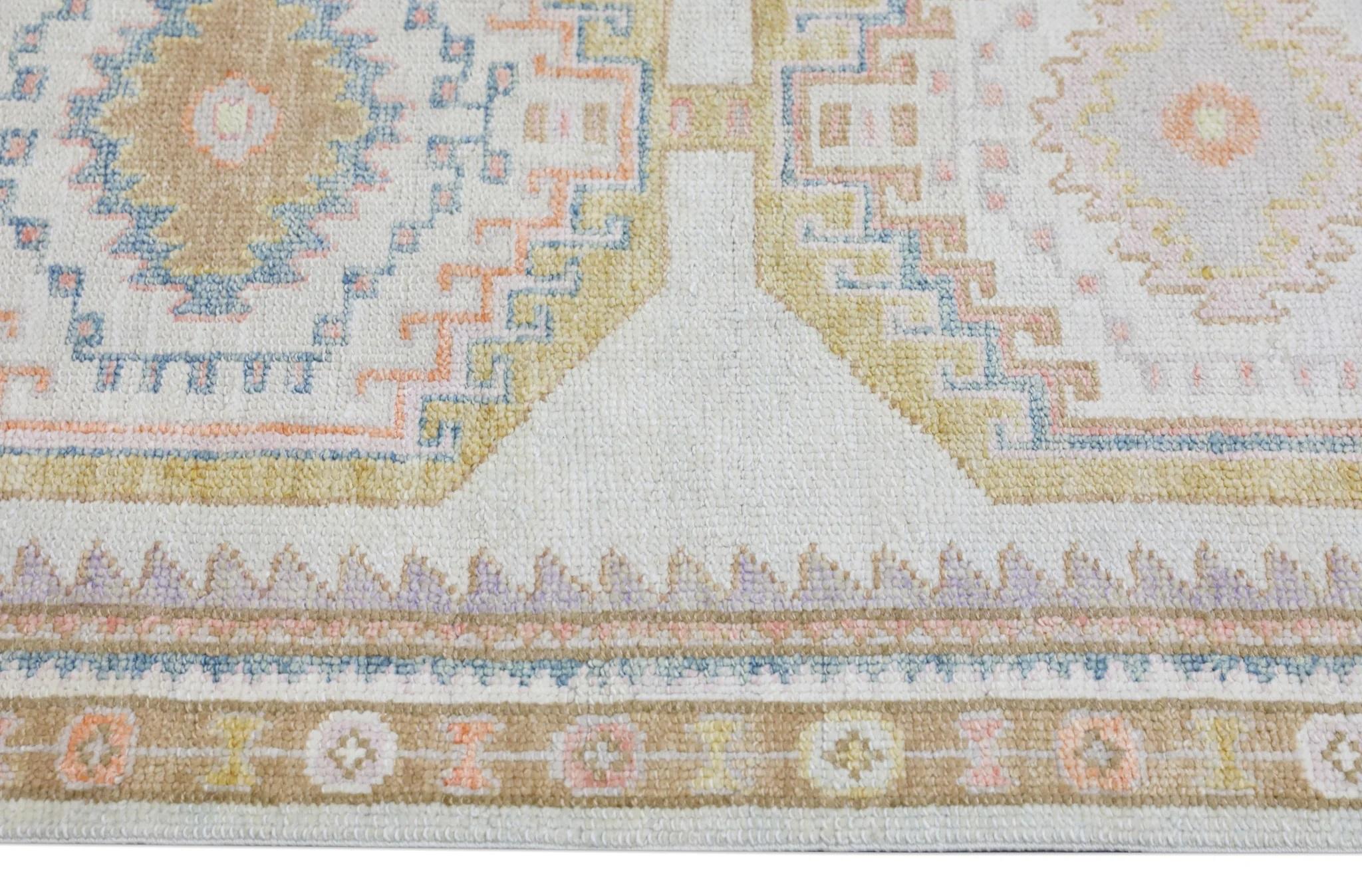 Multicolor Medallion Design Handwoven Wool Turkish Oushak Rug 3' x 8'1