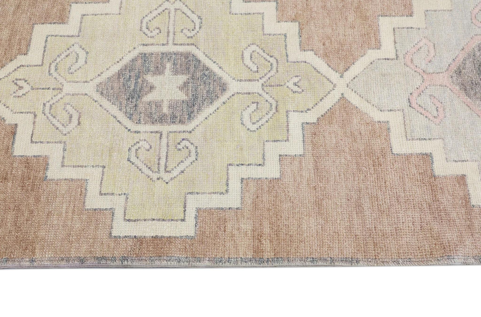 Orange Handwoven Wool Turkish Oushak Rug with Colorful Medallion Design 3' X 10' In New Condition For Sale In Houston, TX