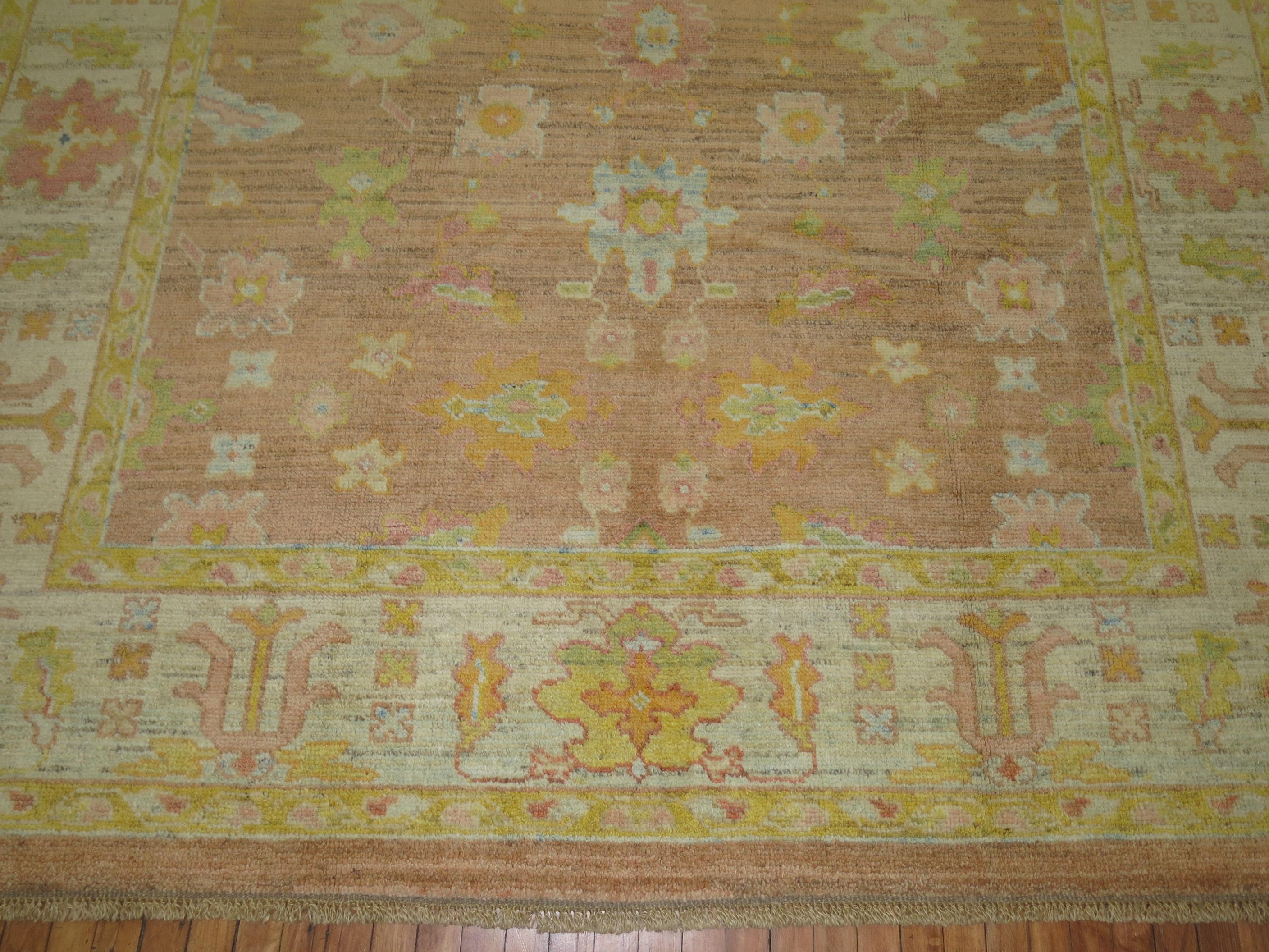 Hand-Knotted Turkish Oushak Rug For Sale