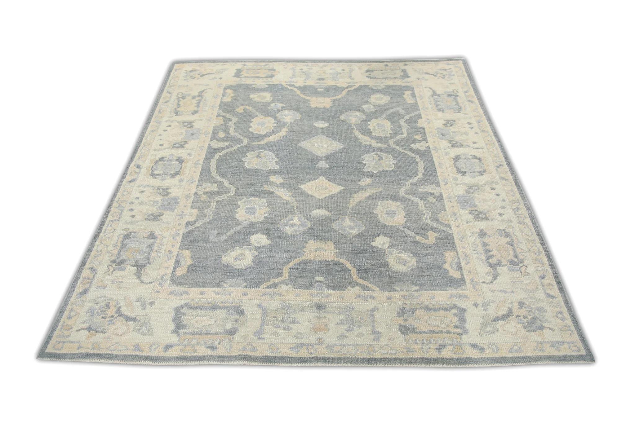 Gray Multicolor Handwoven Wool Floral Turkish Oushak Rug 5'7