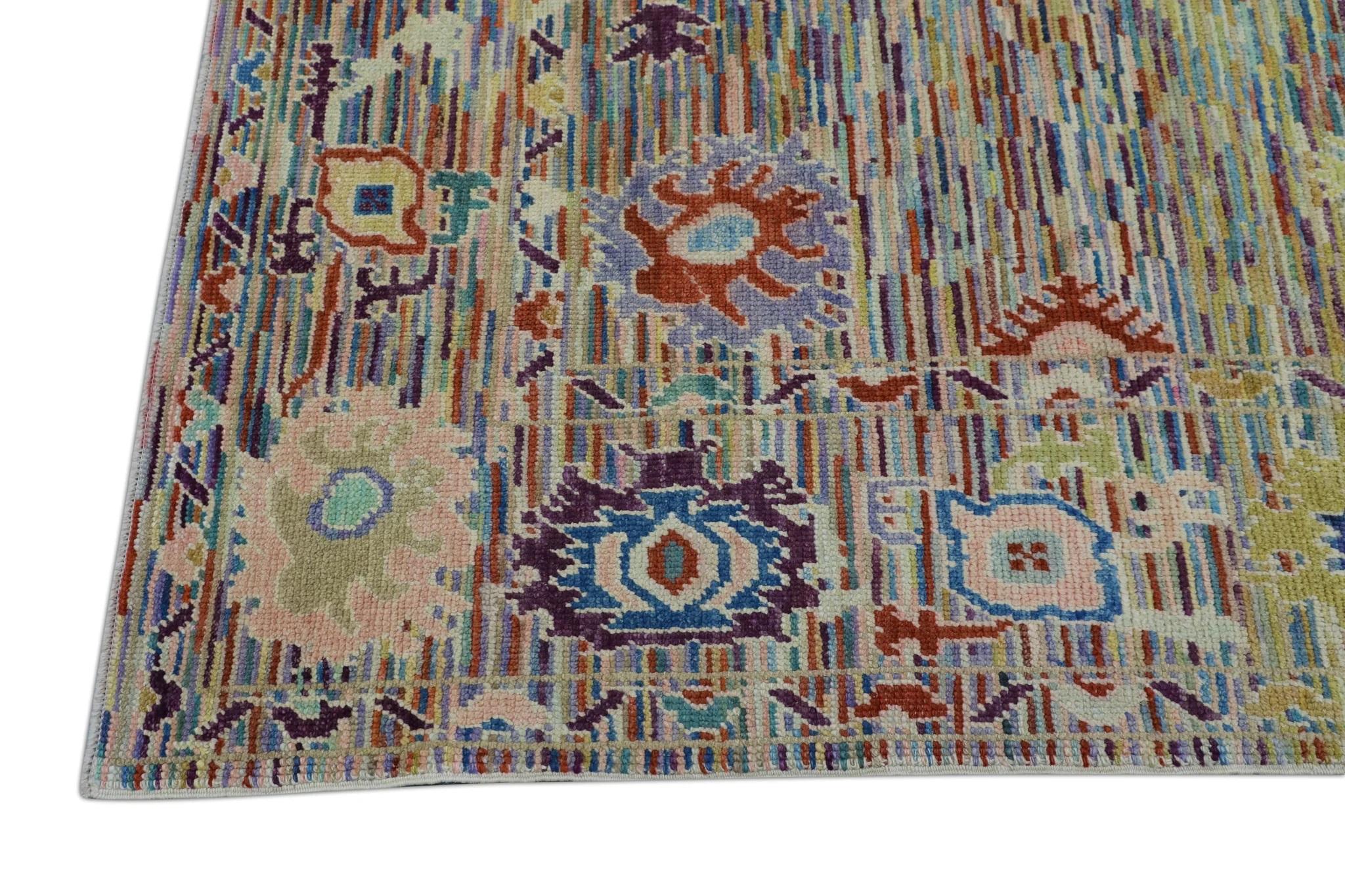 Contemporary Handwoven Wool Turkish Oushak Rug in Colorful Geometric Floral Design 8' x 10'1