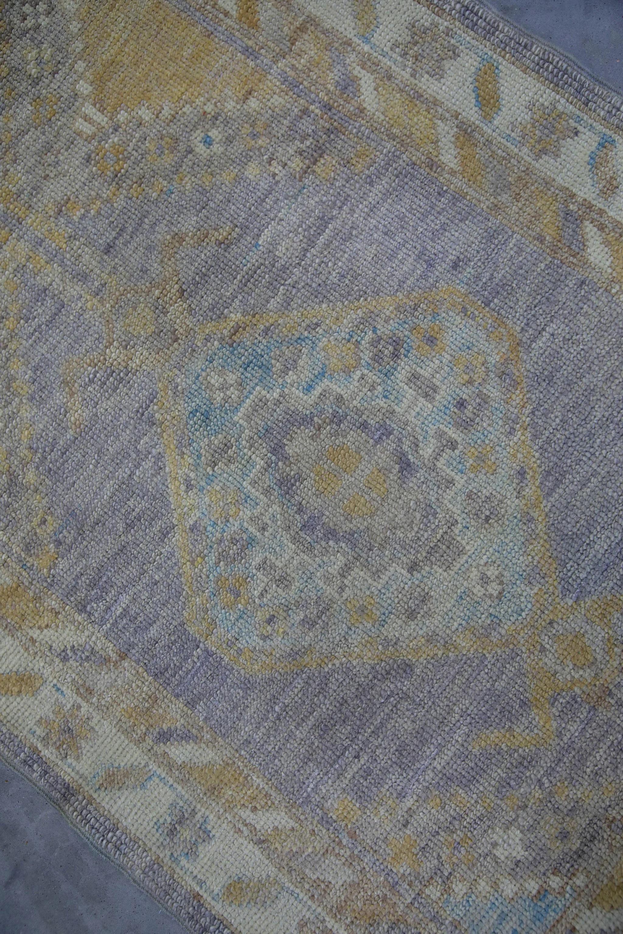 Contemporary Soft Purple Floral Handwoven Wool Turkish Oushak Rug 3' x 6'6