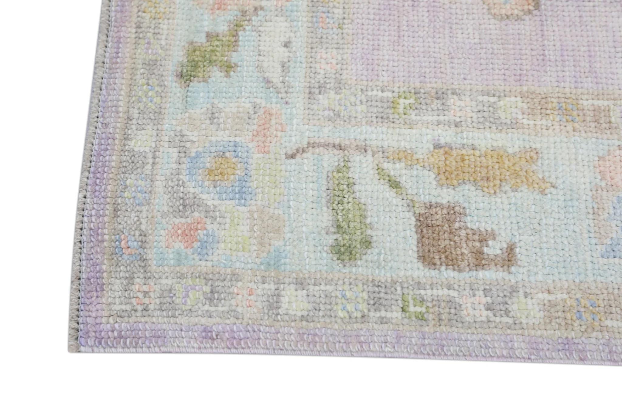 Contemporary Handwoven Wool Turkish Oushak Rug with Colorful Floral Design 3'2'' x 6'4