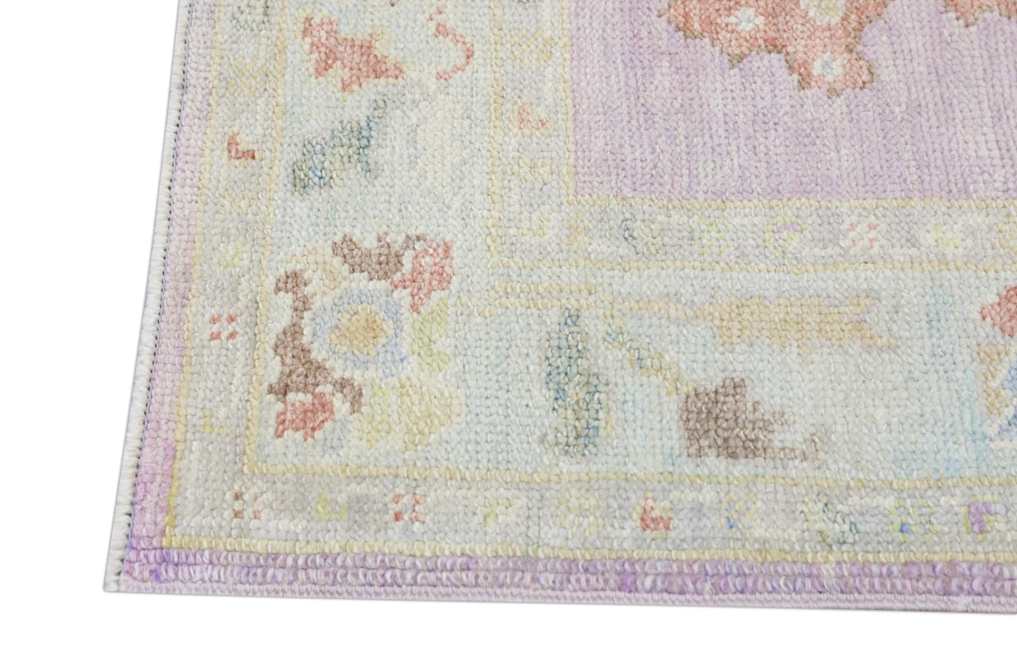 Contemporary Pink Handwoven Wool Turkish Oushak Rug with Floral Design 3'1