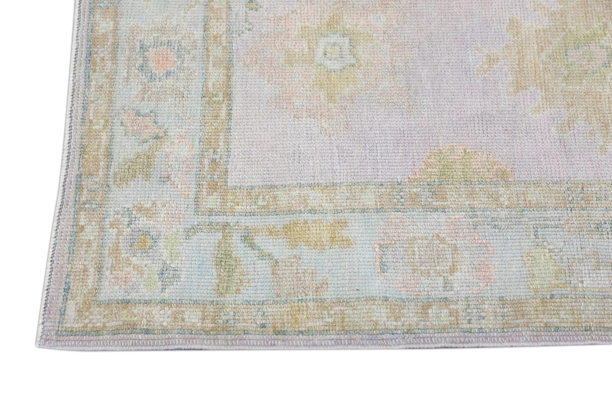 Contemporary Handwoven Wool Turkish Oushak Rug with Pastel Colors and Floral Design 3' x 6'8