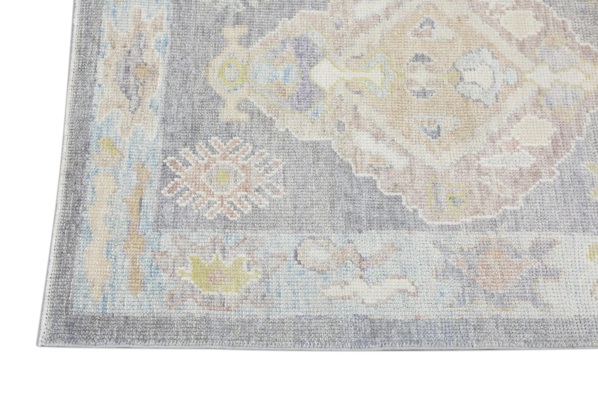 Contemporary Handwoven Wool Soft Purple Floral Turkish Oushak Rug 3'1