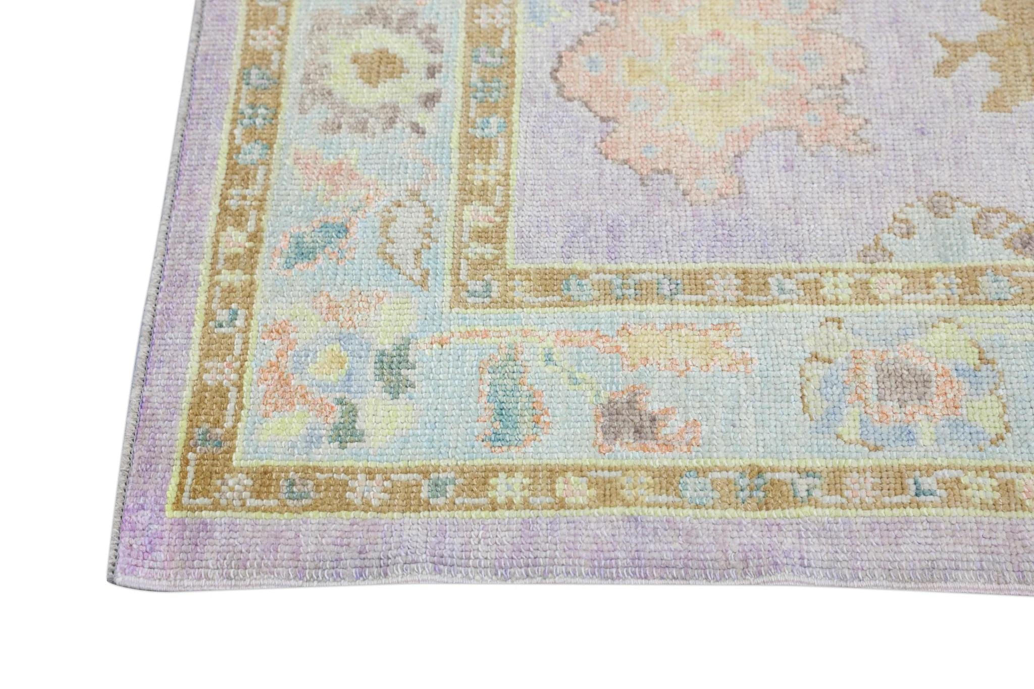 Contemporary Floral Handwoven Wool Turkish Oushak Rug With Lavender Design 3'2