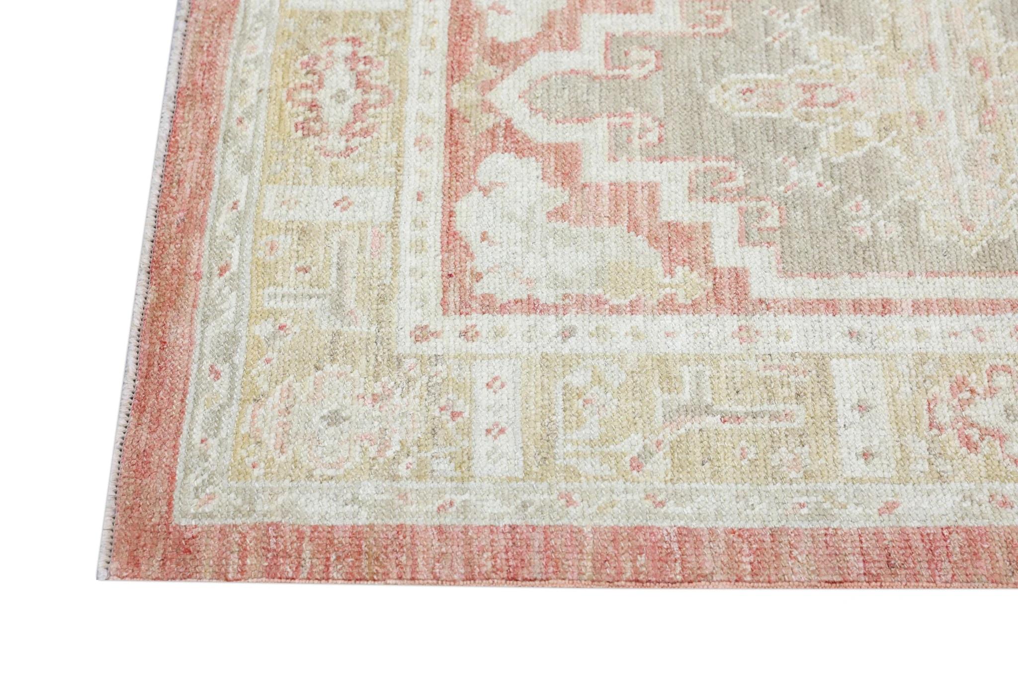 Contemporary Red Handwoven Wool Turkish Oushak Rug with Medallion/Crest Design 2'11