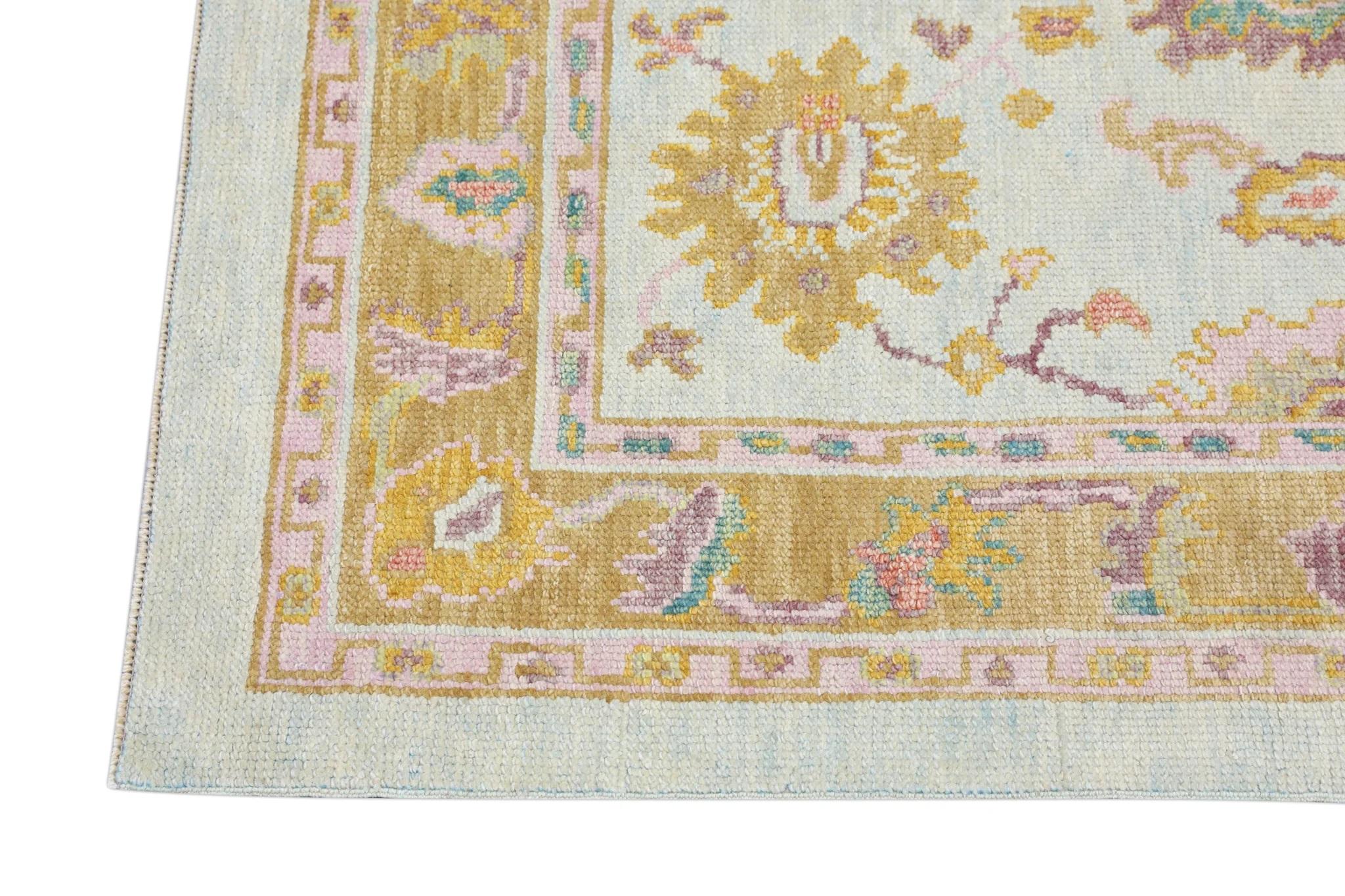 Contemporary Handwoven Turkish Oushak Rug with Colorful Floral Design 2'10