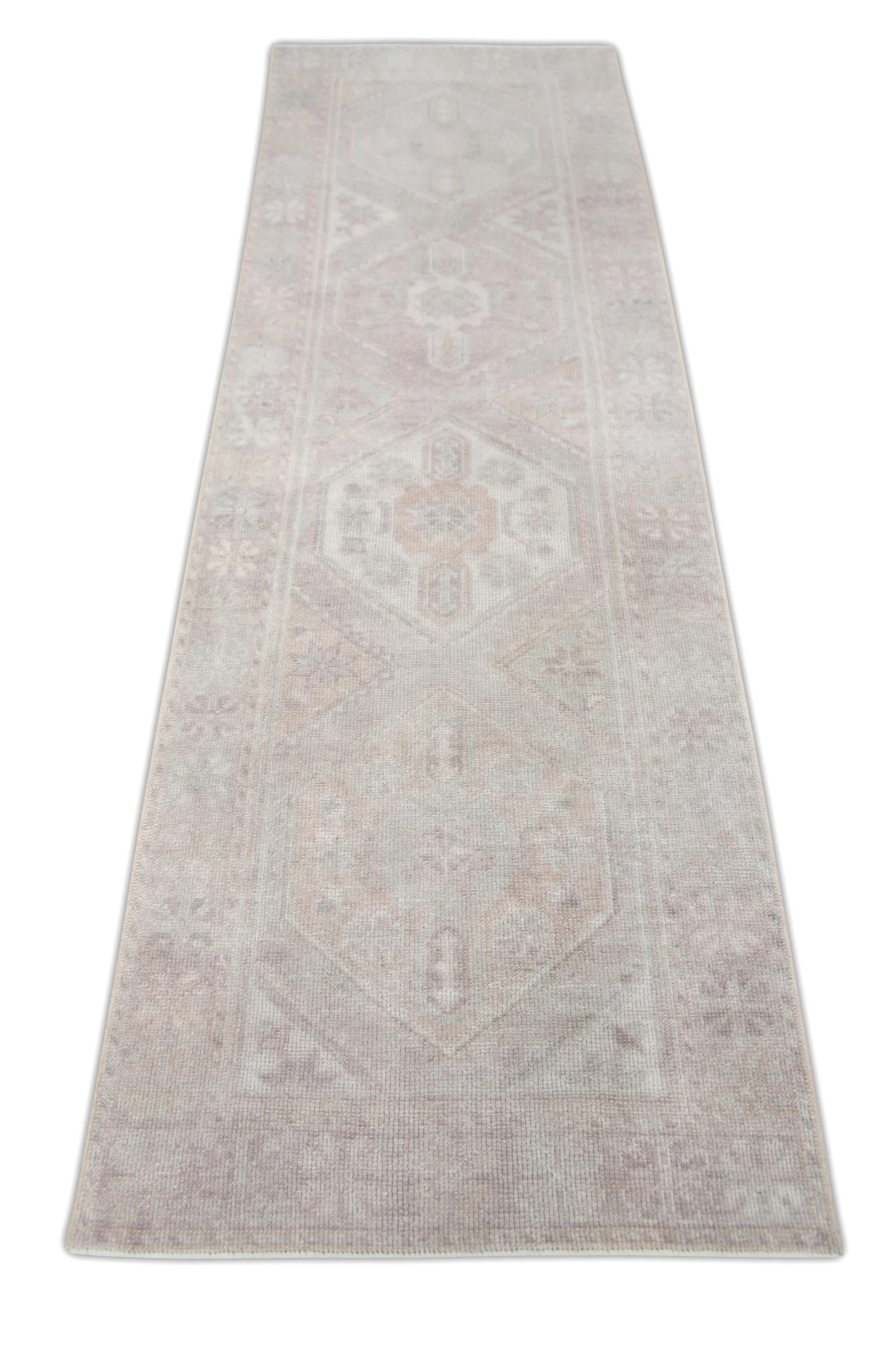 Contemporary Pink Floral Design Handwoven Wool Turkish Oushak Rug 2'10