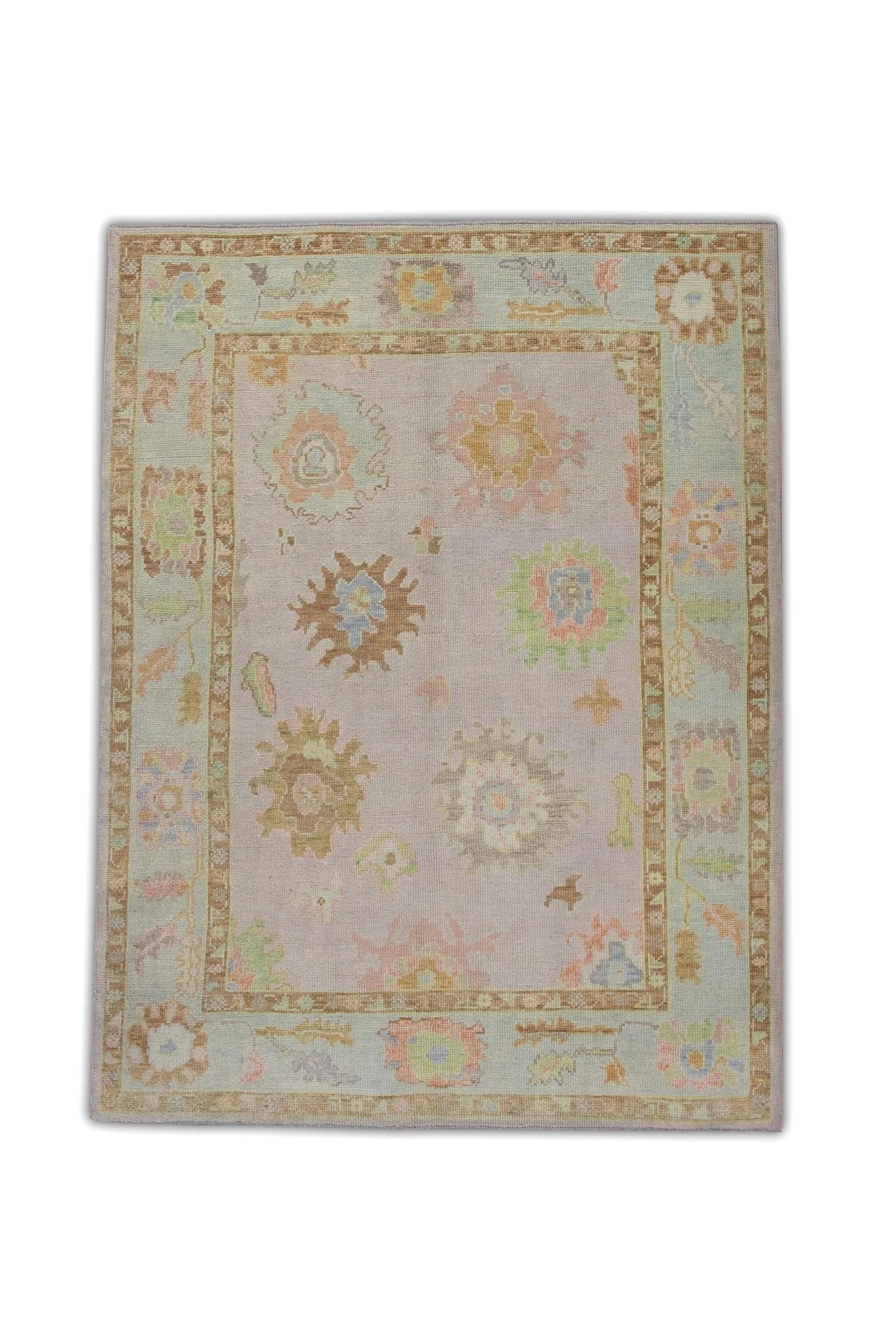 Multicolor Floral Handwoven Wool Turkish Oushak Rug 5' x 6'8