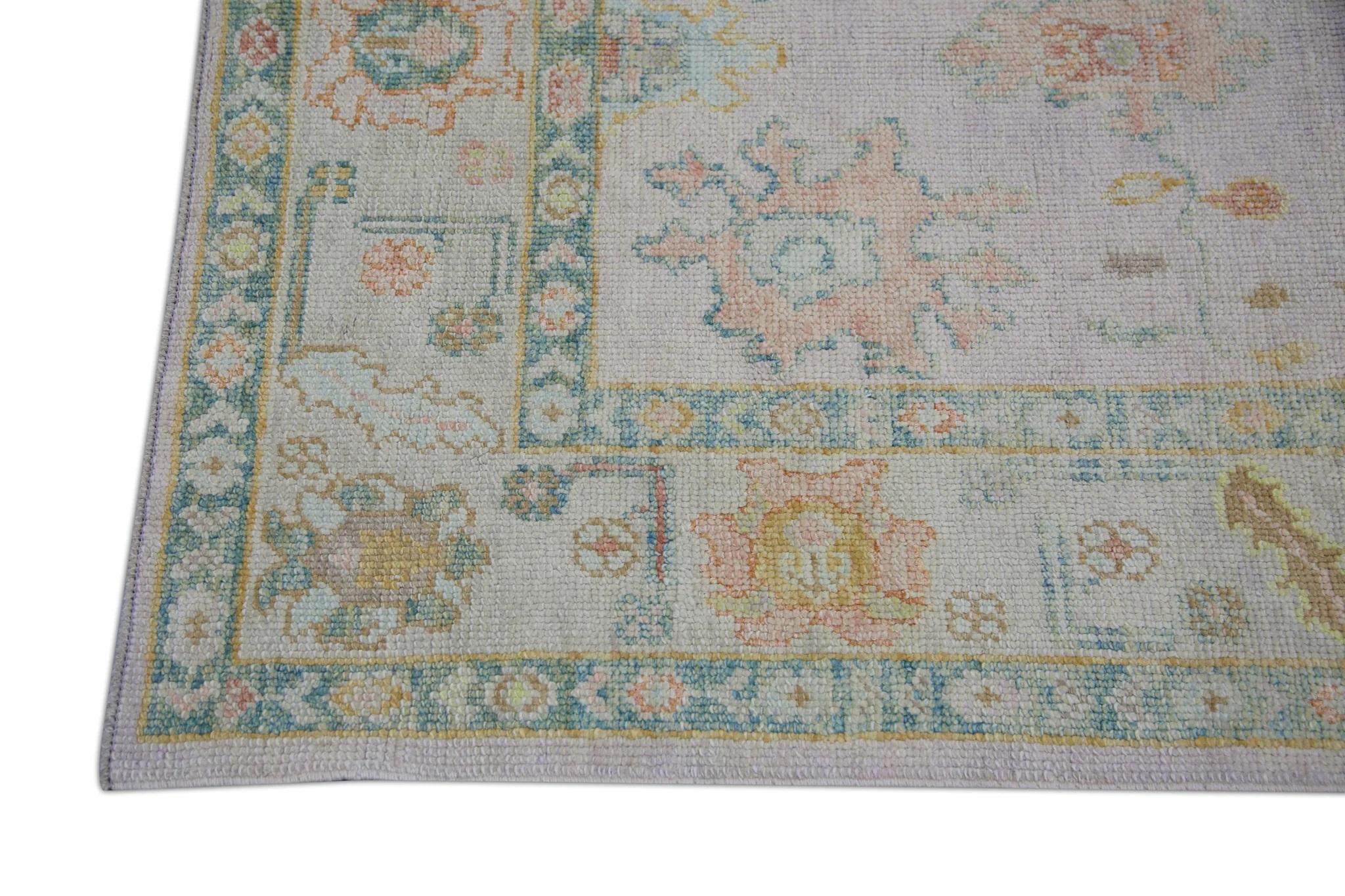 Multicolor Floral Design Handwoven Wool Turkish Oushak Rug 4' x 5'11