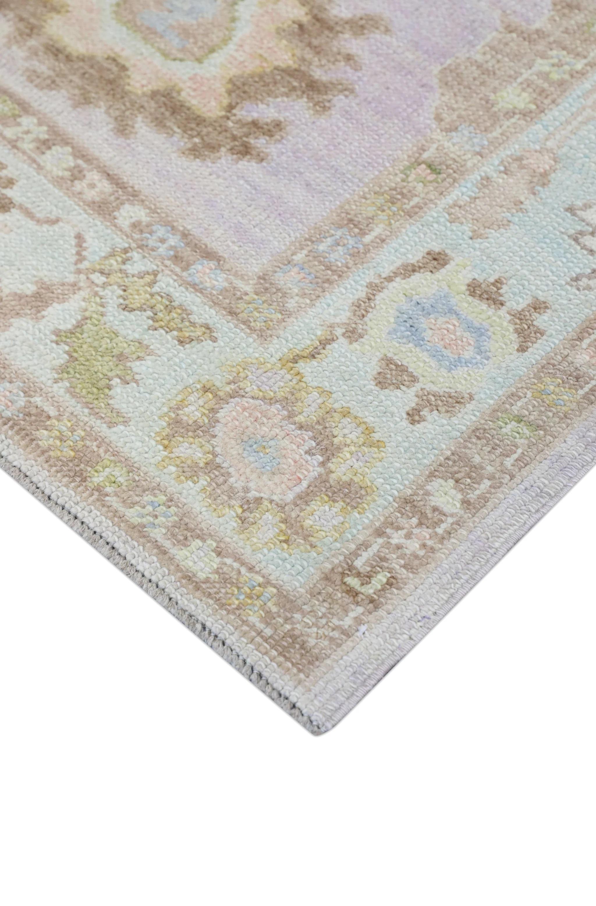 Handwoven Wool Turkish Oushak Rug with Colorful Floral Design 3'2'' x 6'4