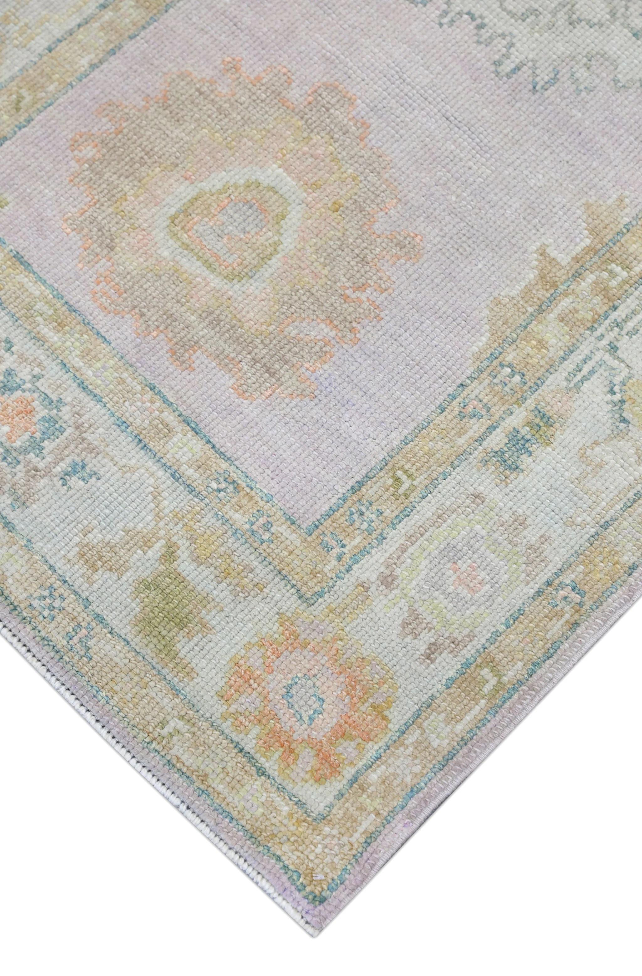Handwoven Wool Turkish Oushak Rug with Pastel Colors and Floral Design 3' x 6'8