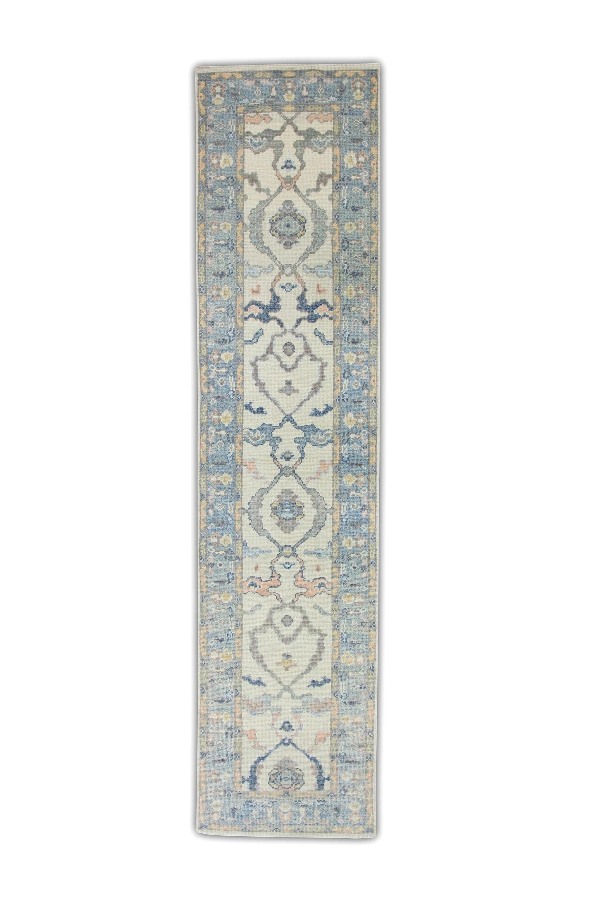 Blue Multicolor Floral Handwoven Wool Turkish Oushak Rug 2'4