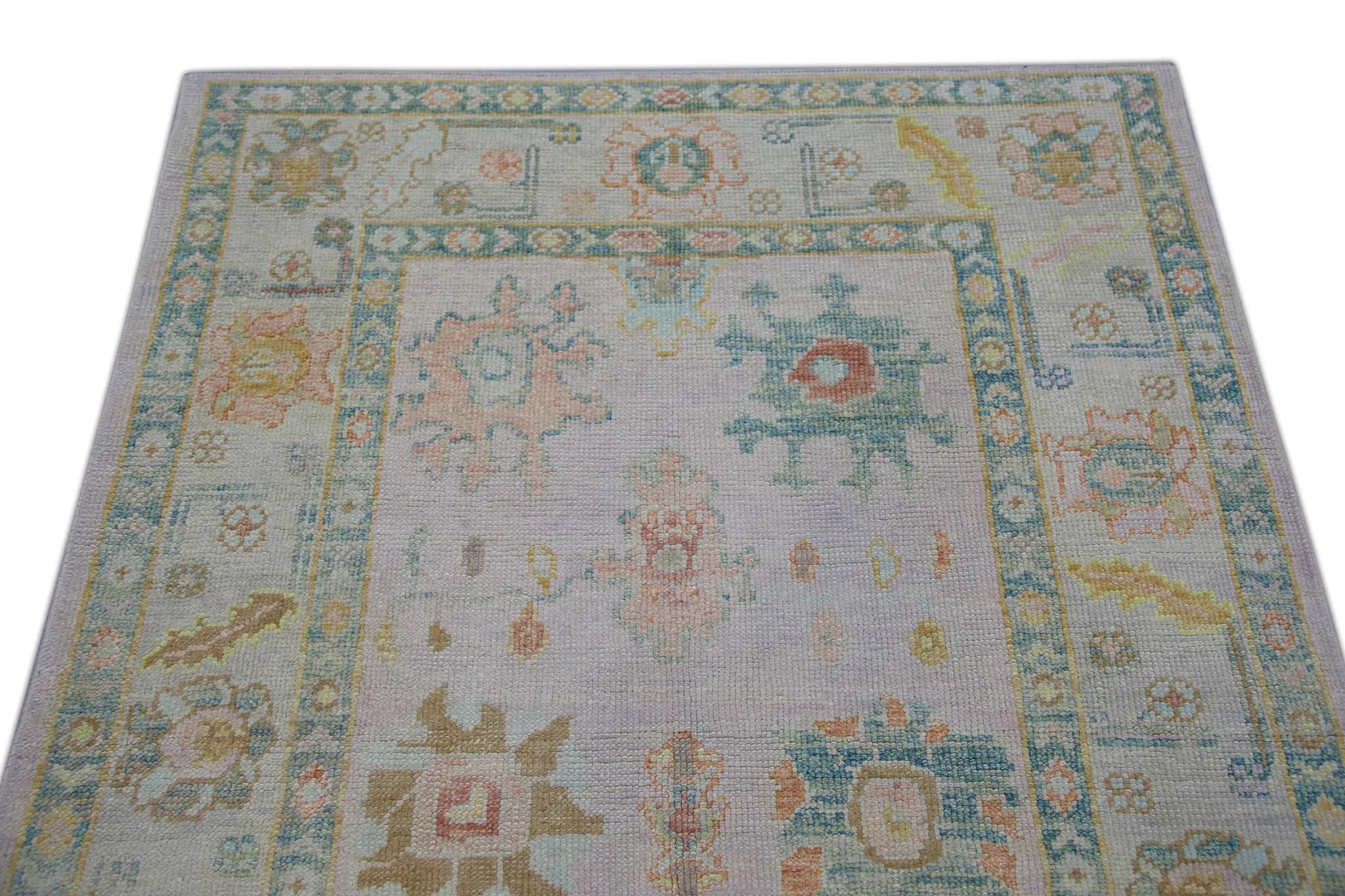 Multicolor Floral Design Handwoven Wool Turkish Oushak Rug 4' x 5'11