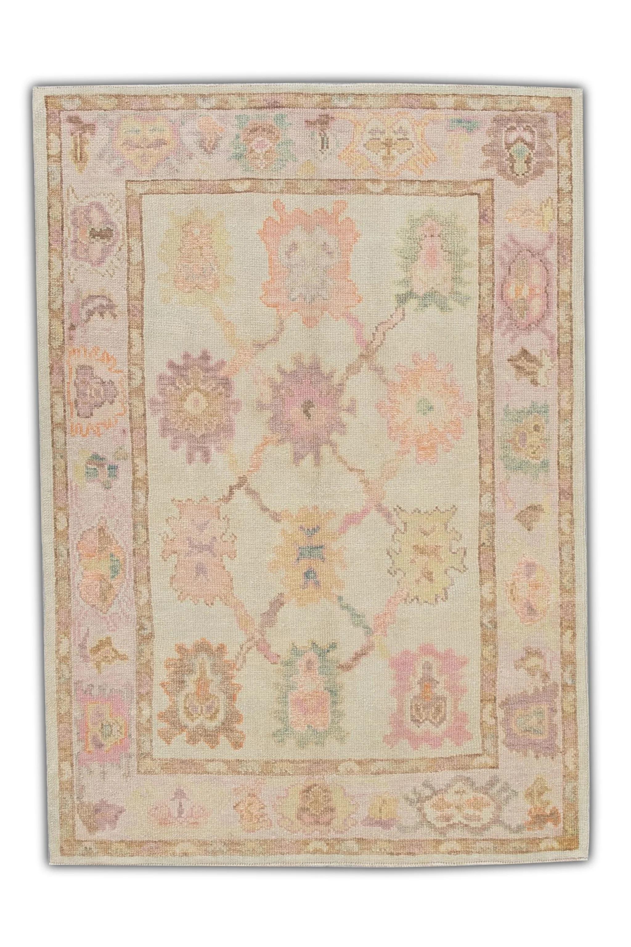 Handgewebter türkischer Oushak-Teppich aus Wolle mit Blumenmuster von Celadon, 4' x 5'10