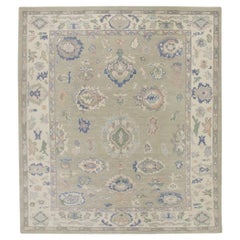 Green & Blue Floral Handwoven Wool Turkish Oushak Rug 8' x 9'1"