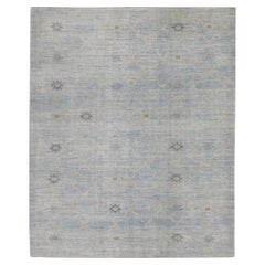 Türkischer Oushak-Teppich aus handgewebter Wolle in Blau, geometrisch, 8'2" x 10'3"