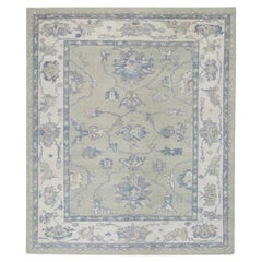 Handgewebter türkischer Oushak-Teppich aus Wolle in Grün & Blau mit Blumenmuster 8'2" x 9'10"
