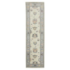 Cream Handwoven Wool Turkish Oushak Rug in Multicolor Floral Design 2'6" x 8'7"