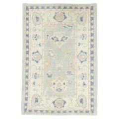Blue Multicolor Floral Design Handwoven Wool Turkish Oushak Rug 2'2" x 3'2"
