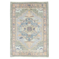 Türkischer Oushak-Teppich aus handgewebter Wolle, mehrfarbig, geometrisch, 2'2" x 3'1"