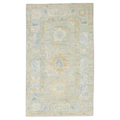 Green and Blue Floral Design Handwoven Wool Turkish Oushak Rug 1'11" x 3'3"