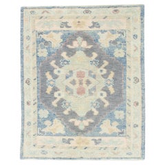 Green and Blue Floral Handwoven Wool Turkish Oushak Rug 2'4" x 2'11"