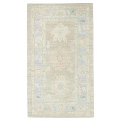 Brown and Blue Floral Design Handwoven Wool Turkish Oushak Rug 3' x 5'2"