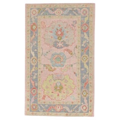 Pink and Purple Handwoven Wool Floral Turkish Oushak Rug 2
11" x 4
10"