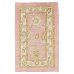 Pink Floral Handwoven Wool Turkish Oushak Rug 3
 x 4
9"
