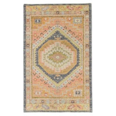 Pink Handwoven Wool Turkish Oushak Rug in Colorful Geometric Design 3
 x 4
11"