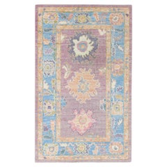 Colorful Purple Handwoven Wool Turkish Oushak Rug in Floral Design 3' x 5'