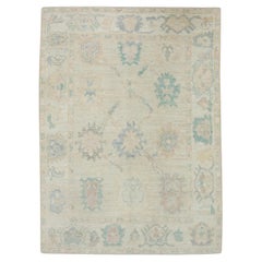 Multicolor Handwoven Wool Turkish Oushak Rug in Floral Design 4' x 5'9"