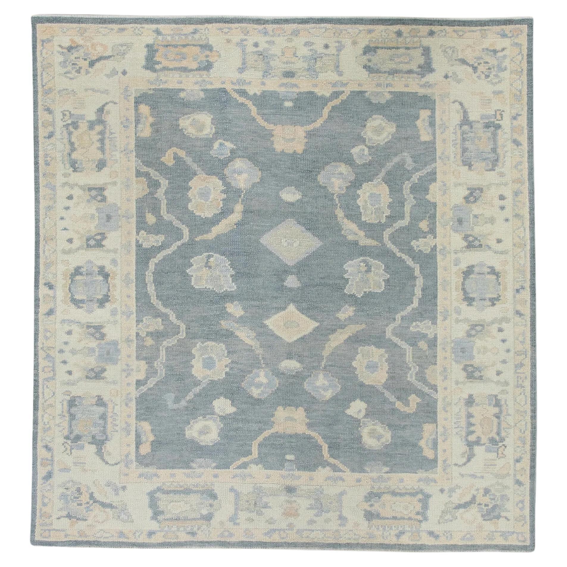 Gray Multicolor Handwoven Wool Floral Turkish Oushak Rug 5'7" x 5'11"