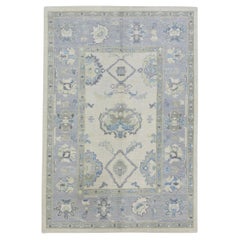 Blue and Green Floral Handwoven Wool Turkish Oushak Rug 4'10" x 7'