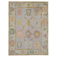 Purple Colorful Floral Handwoven Wool Turkish Oushak Rug 4'10" x 6'3"