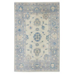 Blue Floral Handwoven Wool Turkish Oushak Rug 4'10" x 7'7"