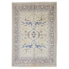 Mauve and Blue Floral Handwoven Wool Turkish Oushak Rug 6'11" x 10'