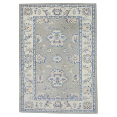 Green and Blue Floral Handwoven Wool Turkish Oushak Rug 6' x 8'4"