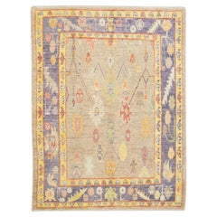 Taupe and Purple Handwoven Wool Turkish Oushak Rug in Floral Pattern 5
6" x 7
7"