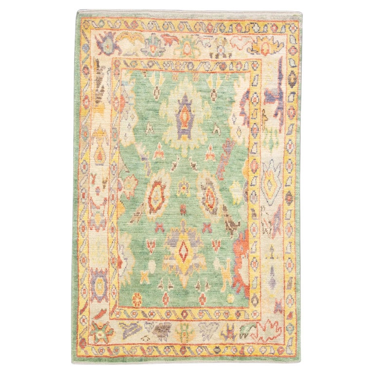 Oushak Rug Patterns Green Handwoven Wool Turkish Oushak Rug with Colorful Floral Pattern 5 ...