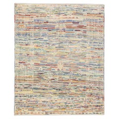Handwoven Wool Turkish Oushak Rug in Multicolor Striped Pattern 8'4" x 10'4"
