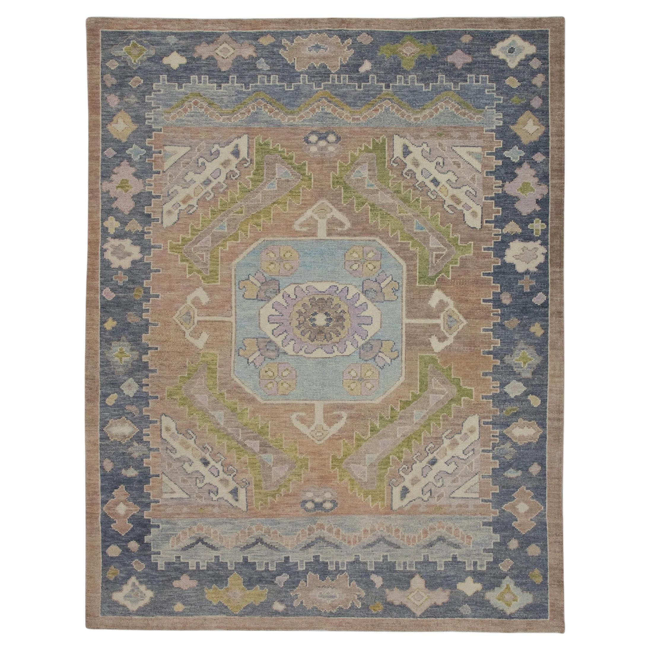 Multicolor Floral Handwoven Wool Turkish Oushak Rug 6'3" x 8'1"