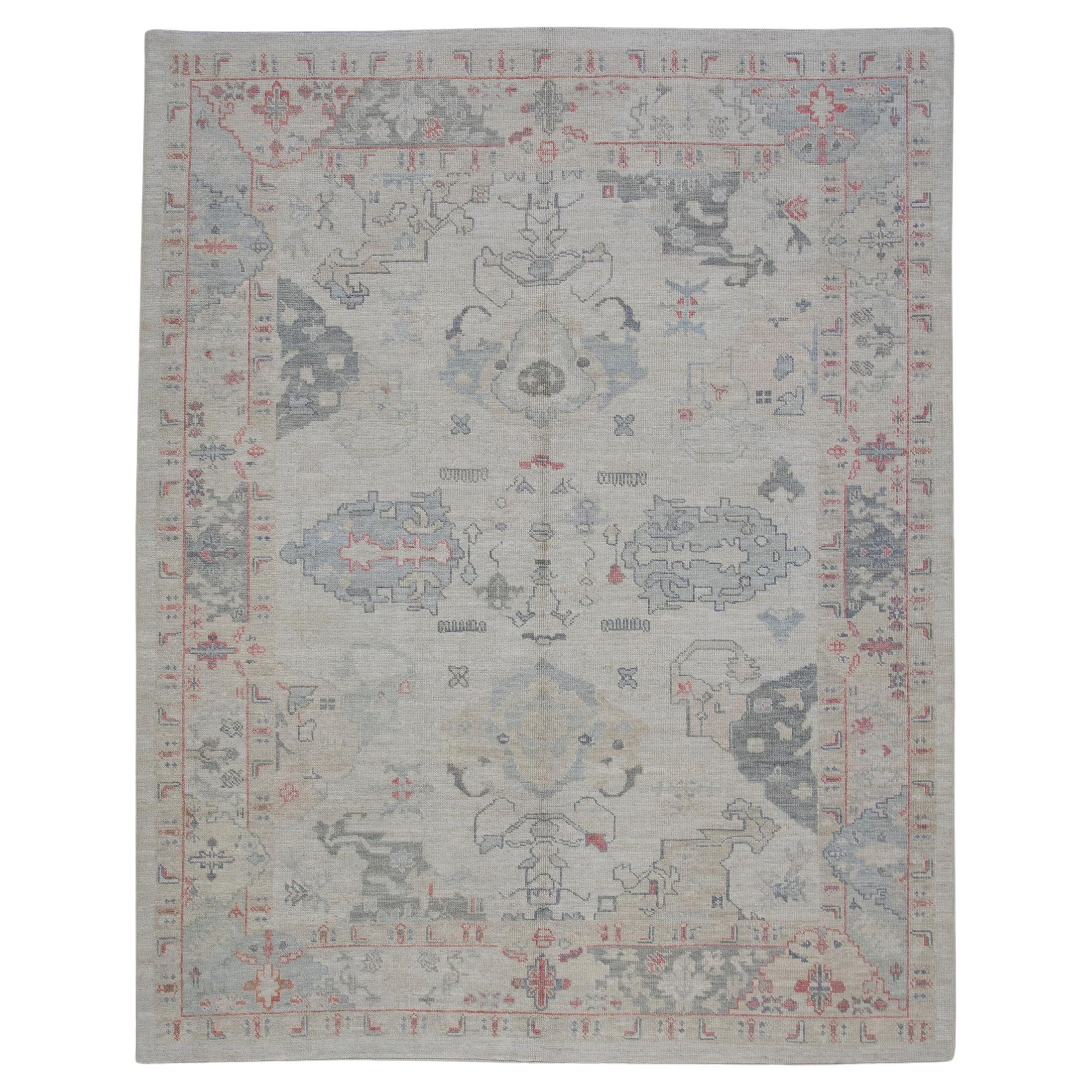 Multicolor Handwoven Wool Floral Pattern Turkish Oushak Rug 6'10" x 10