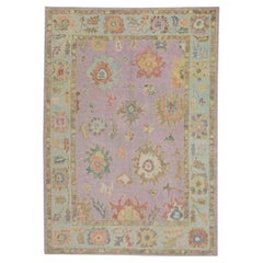 Pink Colorful Floral Handwoven Wool Turkish Oushak Rug 6'3" x 8'4"